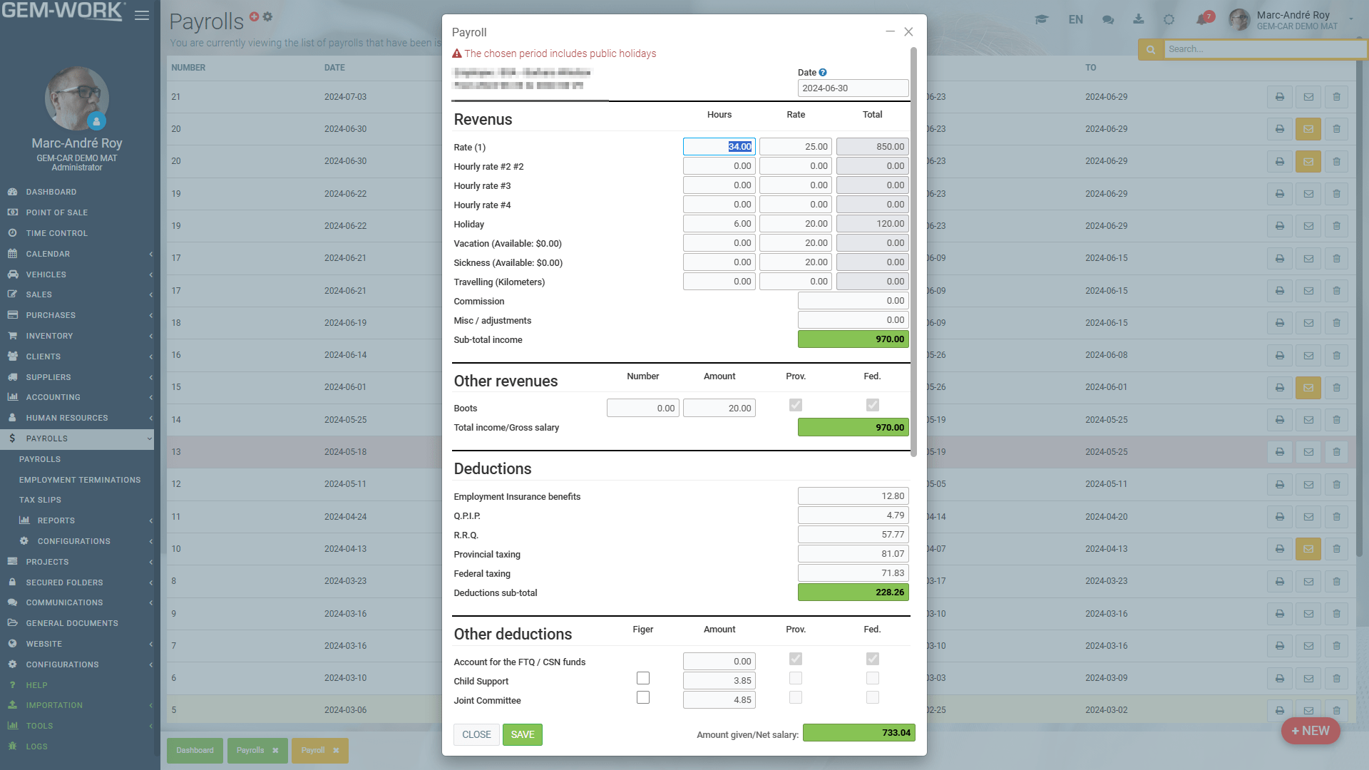 Payroll GEM-WORK : Payroll